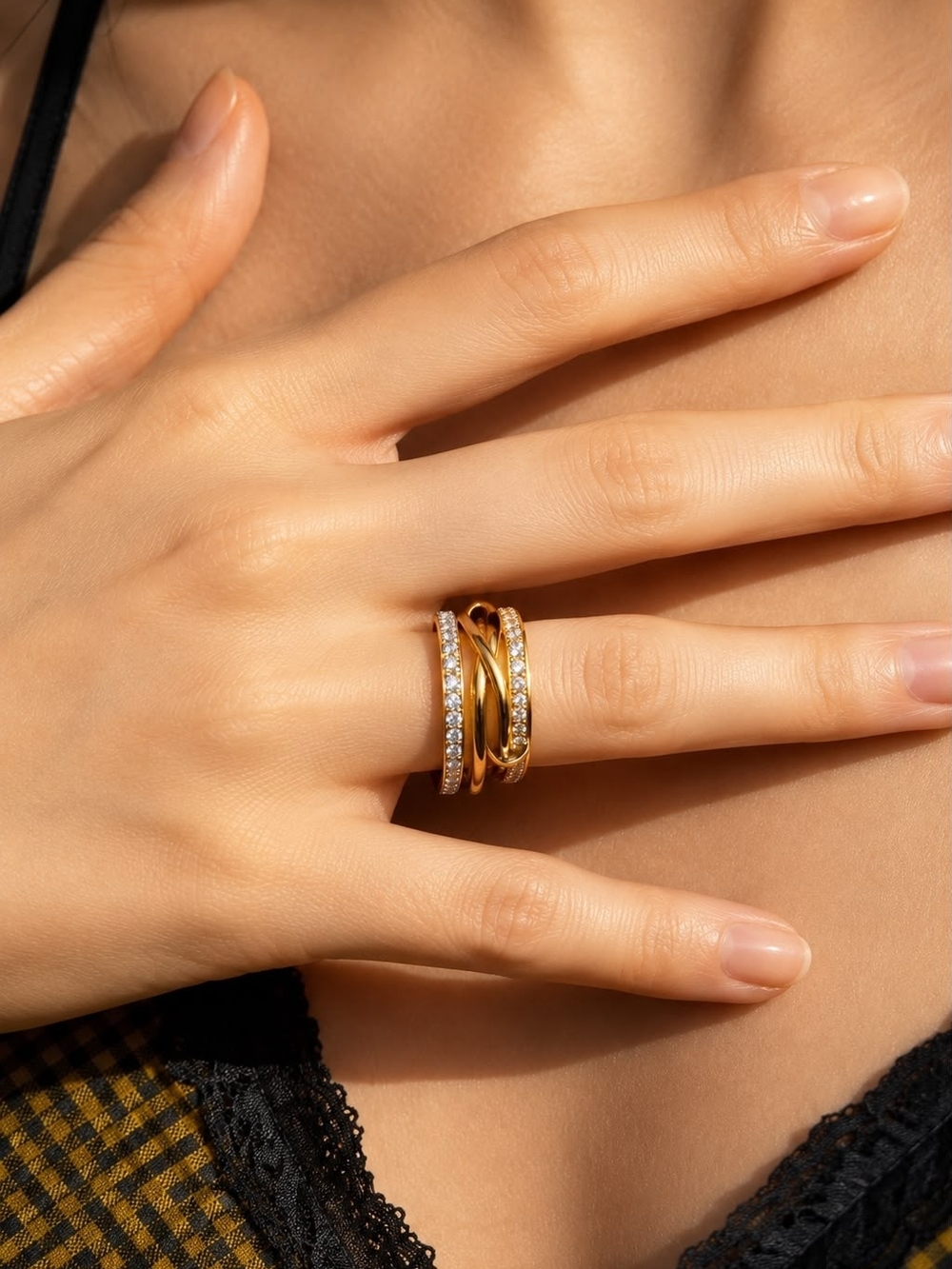 Gold and Silver Crystal Stack Rings - Picture 5 of 6